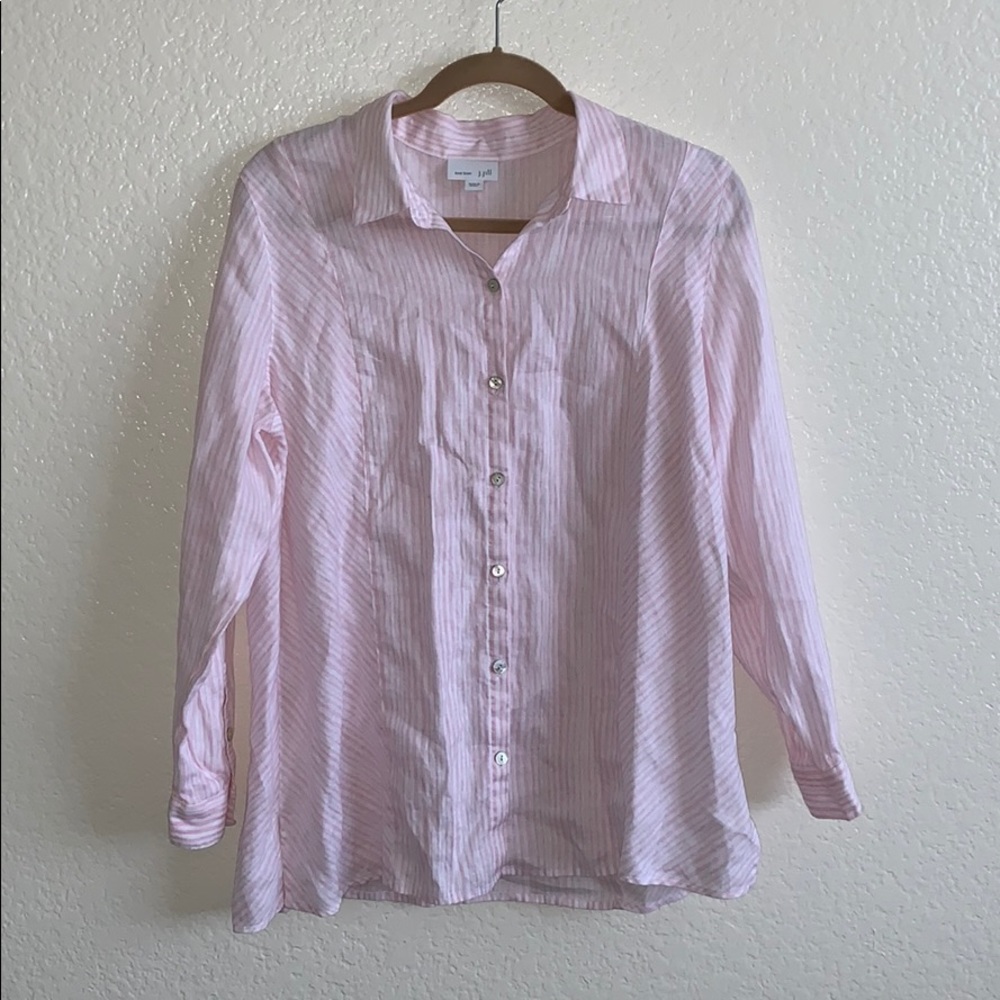 J Jill NWOT pink and white stripe 100 linen